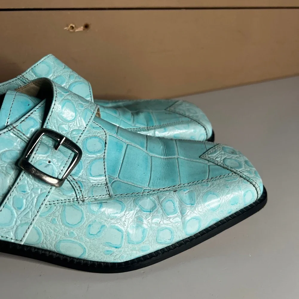 Fortune From Liberty Mens 12 Blue Alligator Embossed Leather Monk Strap Shoes